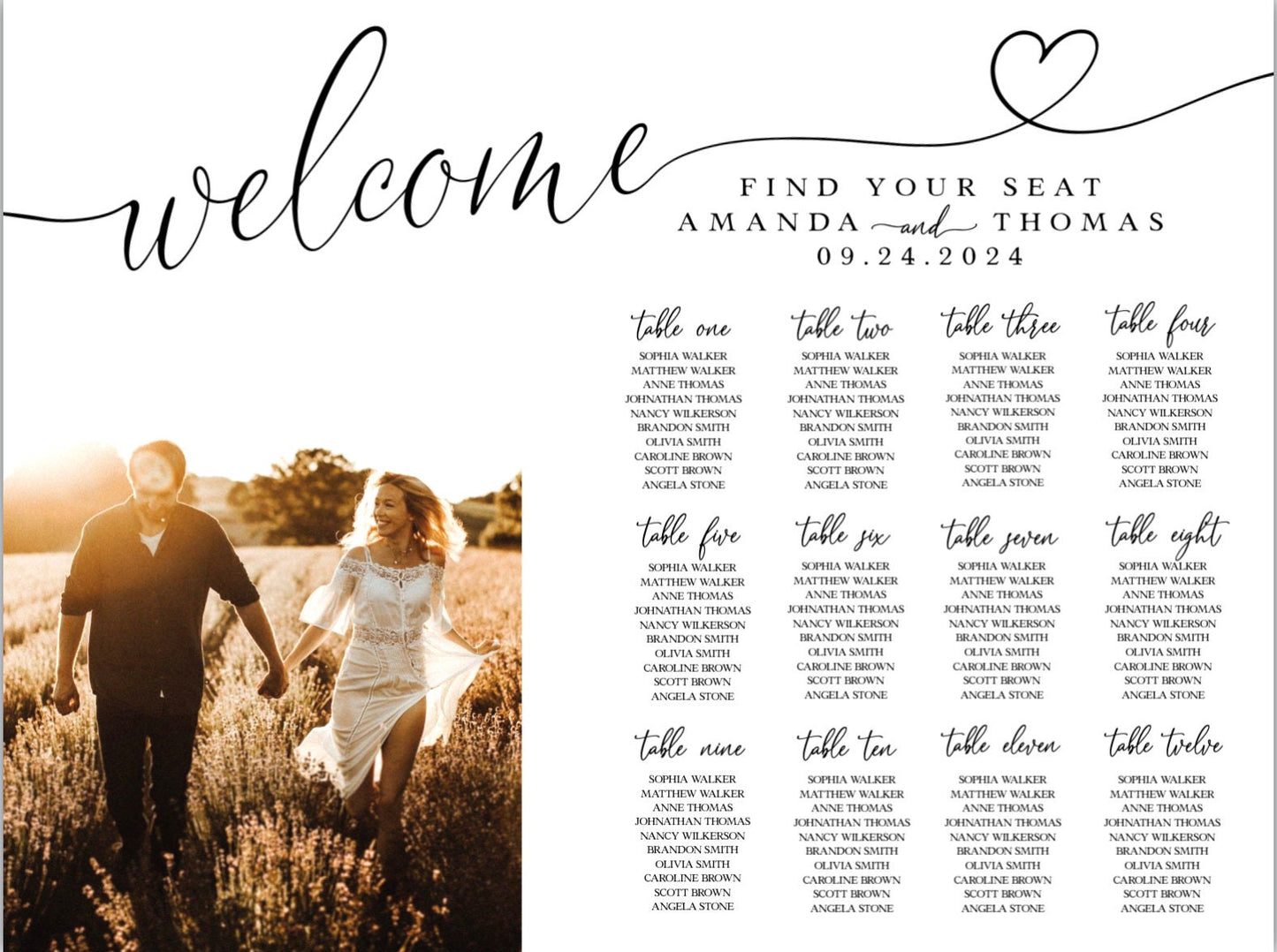 Personalised Wedding seating plan fully customisable A3,A2,A1,A0