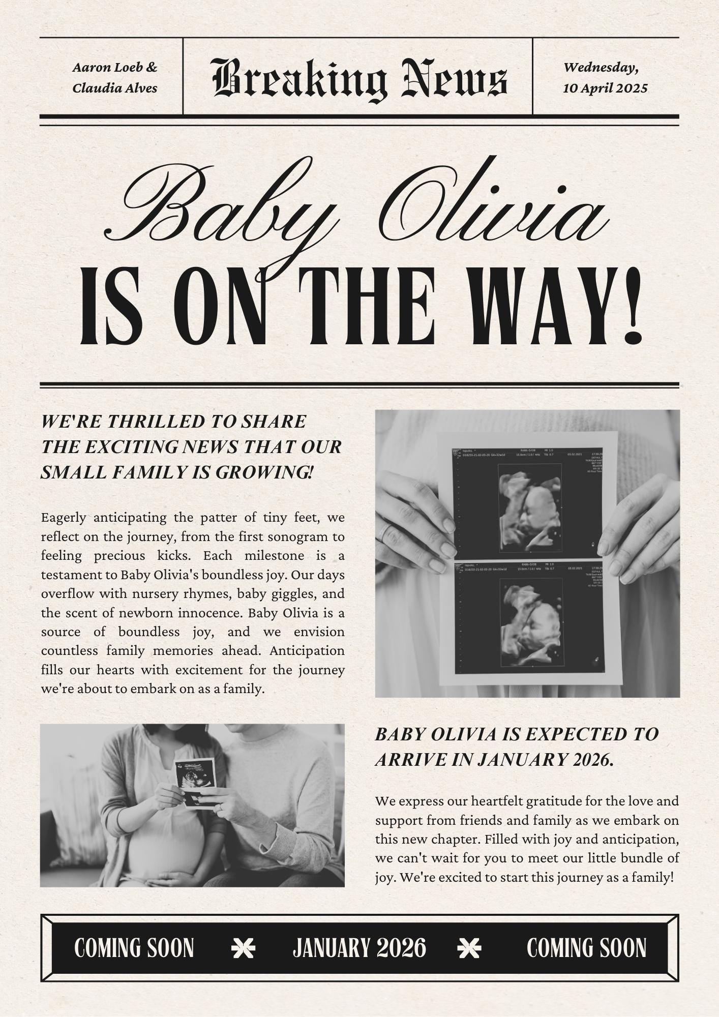 Personalised Vintage Newspaper Front Page Poster - Custom Headline Gift for Birthdays, Weddings, Anniversaries, and Special Occasions!