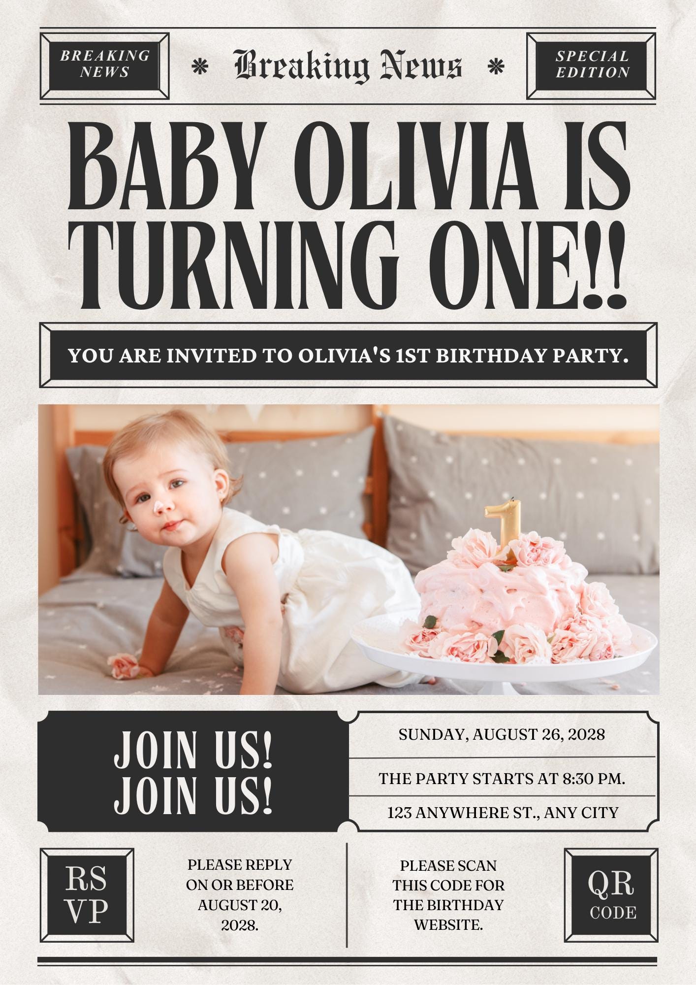 Personalised Vintage Newspaper Front Page Poster - Custom Headline Gift for Birthdays, Weddings, Anniversaries, and Special Occasions!