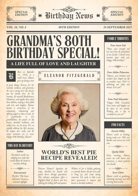 Personalised Vintage Newspaper Front Page Poster - Custom Headline Gift for Birthdays, Weddings, Anniversaries, and Special Occasions!