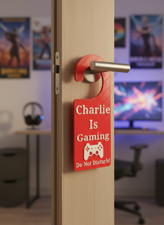 Gamer Door Hanger in Gaming Room Setting
