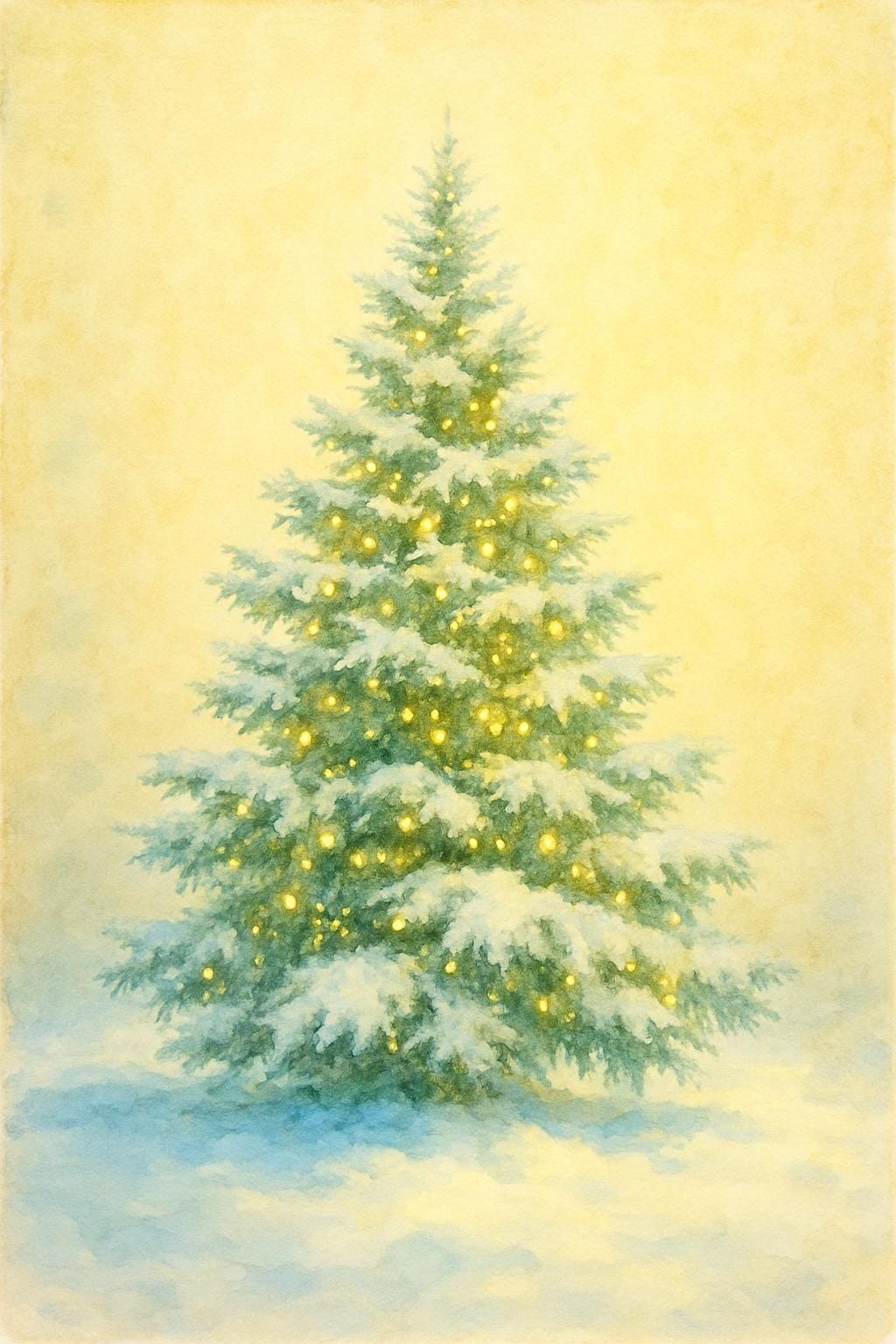 Vintage Watercolour Christmas Tree Print – Snowy Winter Wall Art