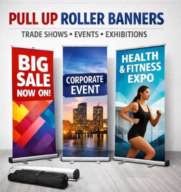 Pull Up Roller Banner 800x2000mm Custom Printed Exhibition Display Stand Trade Show Advertising