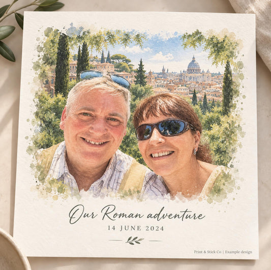 Personalised Venue Portrait Print from Photo, Watercolour Style Wedding, First Date or New Home Gift